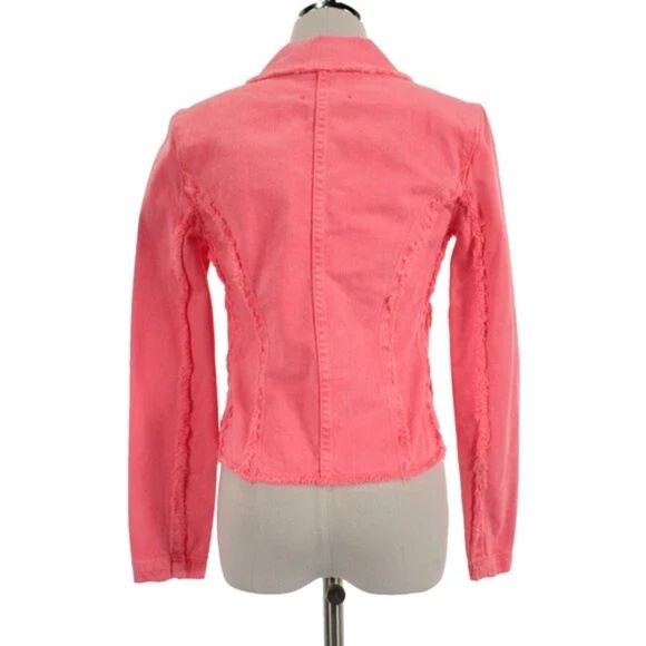 L'AGENCE Wayne Cropped Fray Jacket Size XS in Neon Coral Pink NWT - Picture 10 of 12